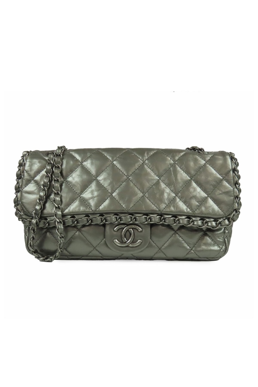 Chanel Line Chain Shoulder Bag Silver Leather
